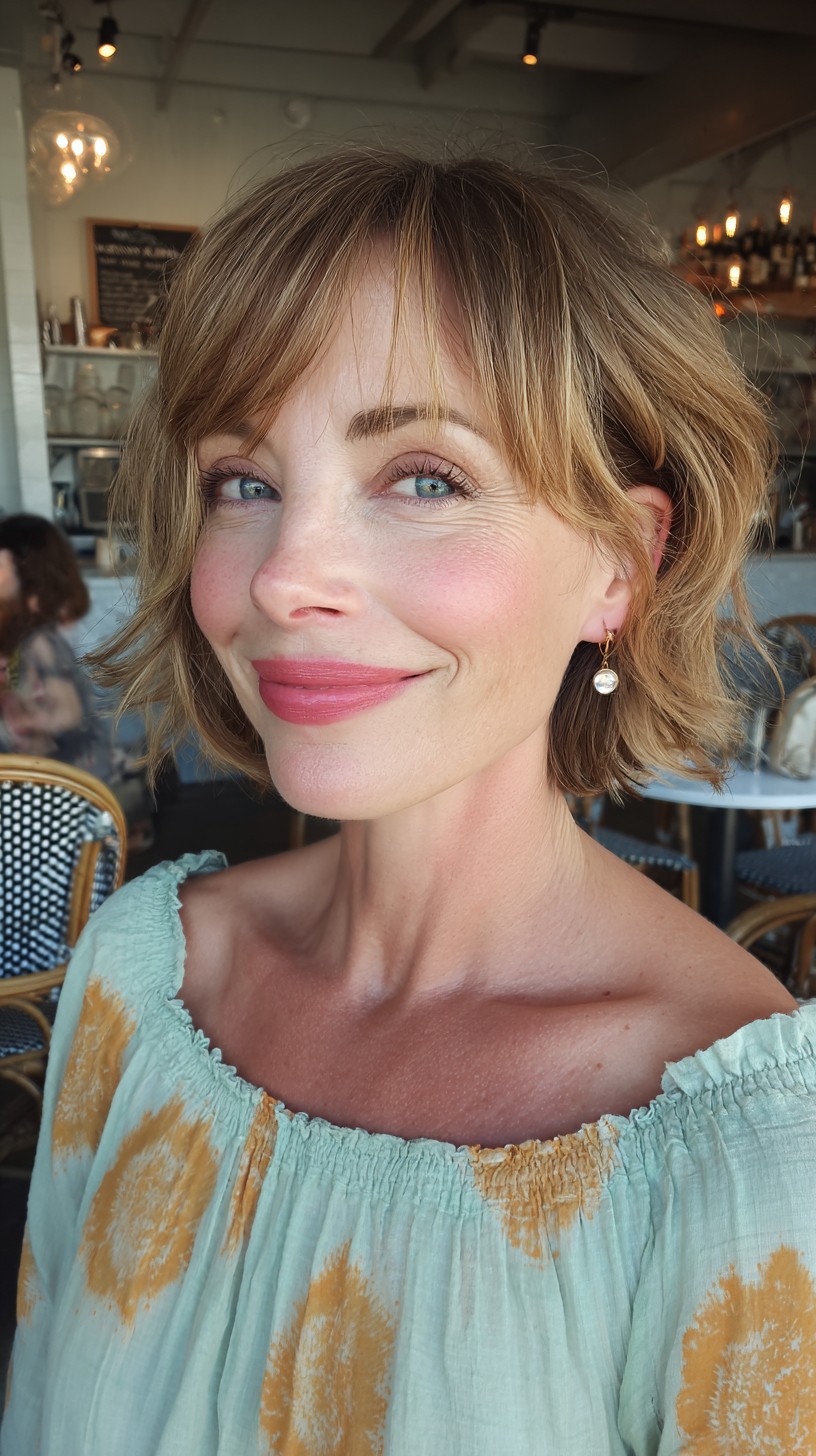 Textured Golden Blonde Bob with Side-Swept Bangs