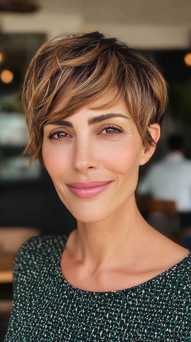 Brunette-Blonde-Textured-Pixie-Cut