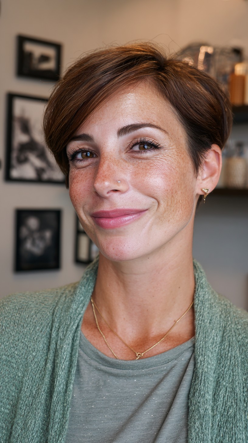 Chic Auburn Tapered Pixie with Side-Swept Bangs