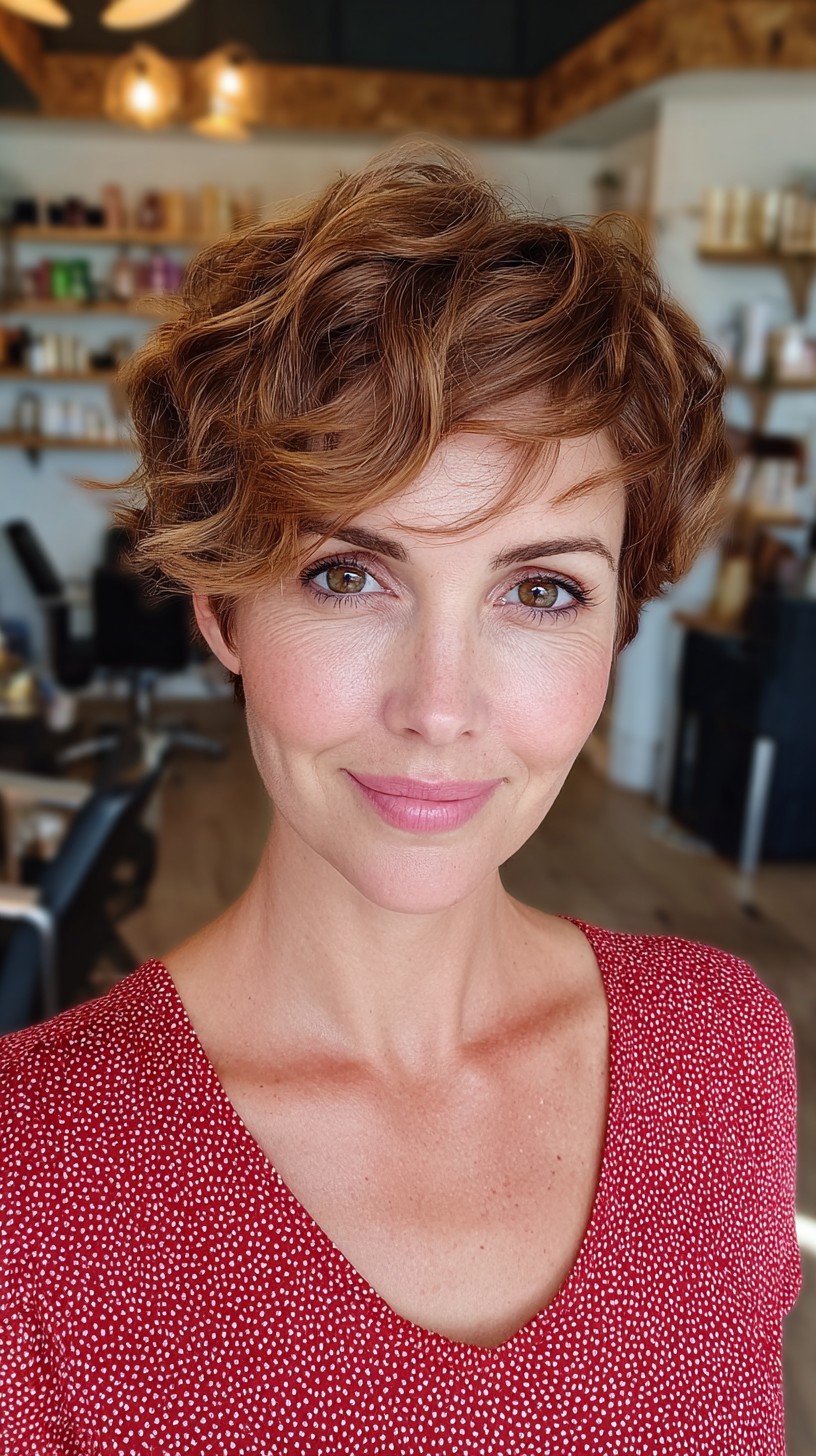Soft Copper Waves With Textured Pixie Cut