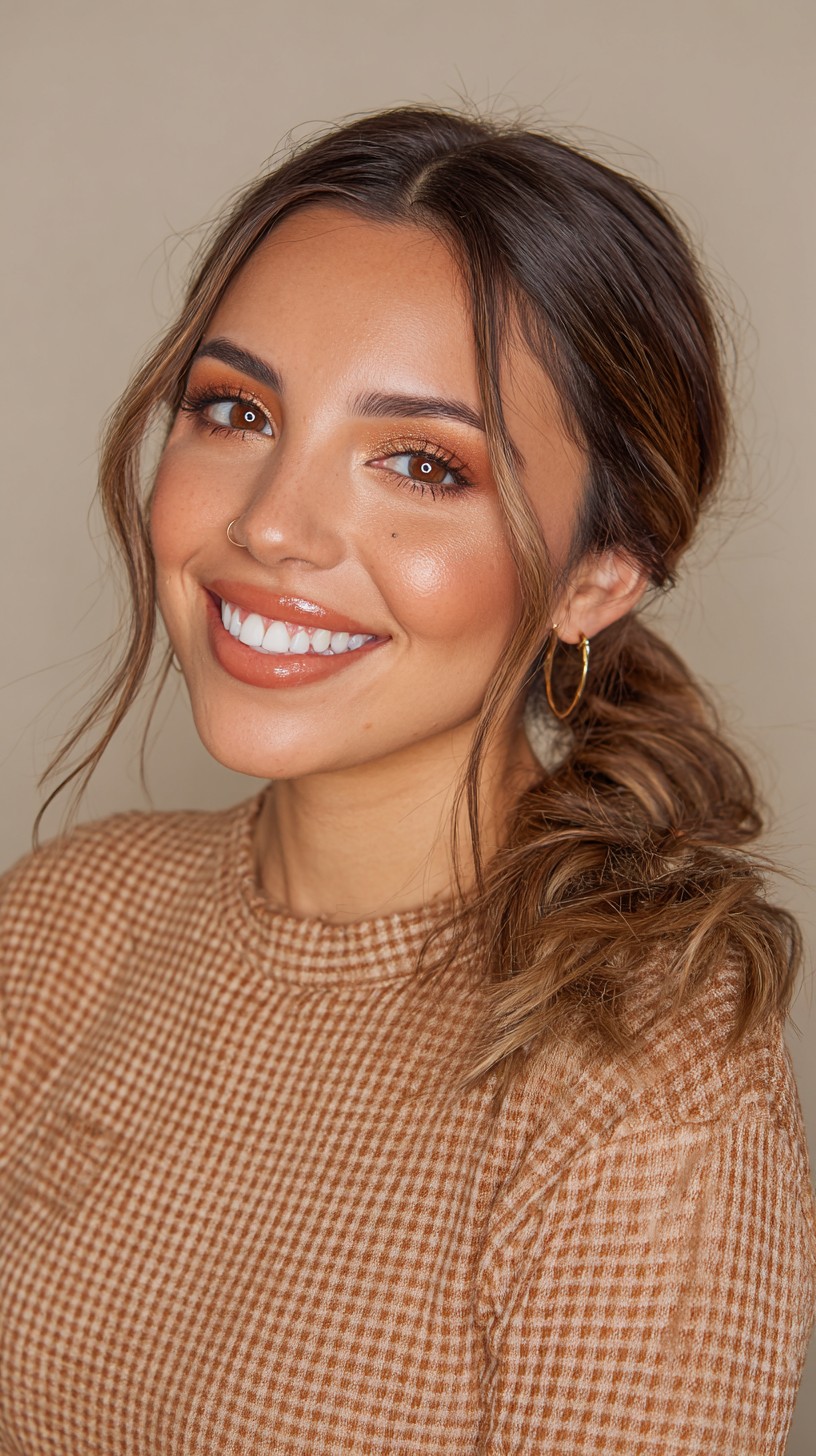 Casual Caramel Swirl Ponytail with Flirty Tendrils