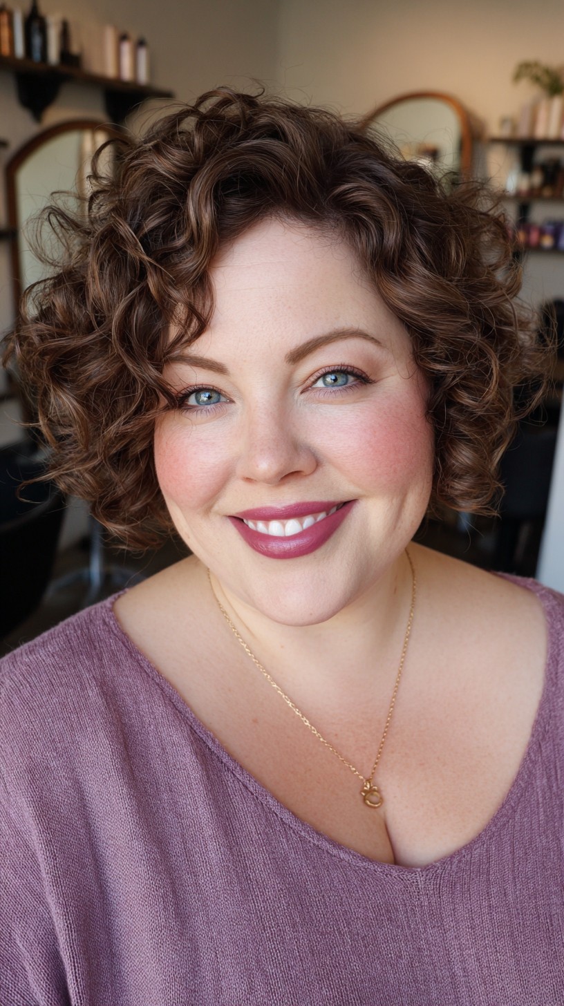 Charming Chestnut Bob with Natural Curls
