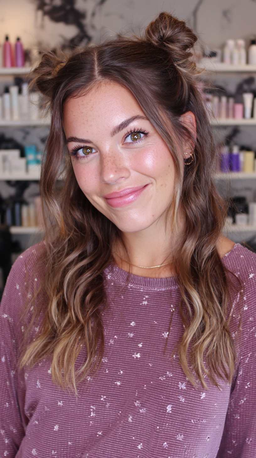 Charming Freckled Maiden with Textured Twin Buns