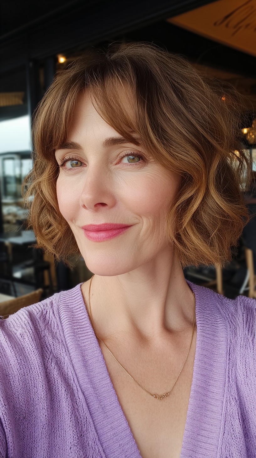 Chic Bob with Soft Waves and Auburn Tones