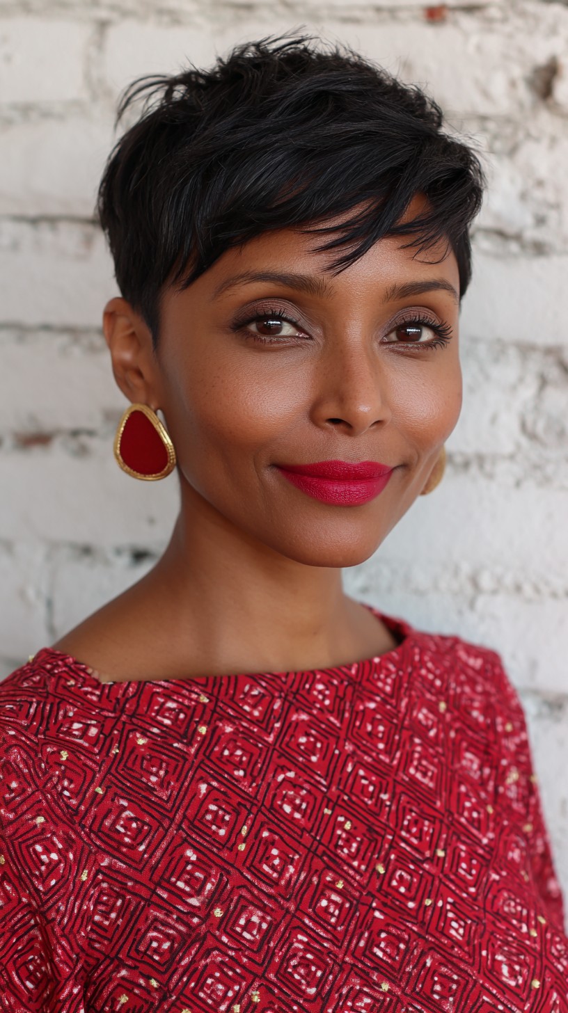 Chic Ebony Pixie with Textured Layers