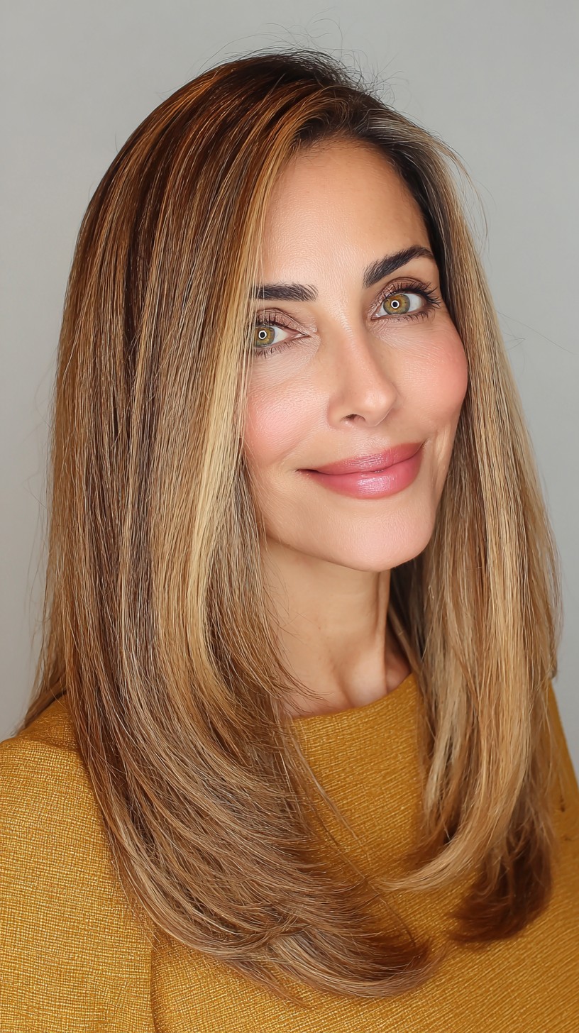 Gleaming Golden Long Layers with Subtle Texturizing