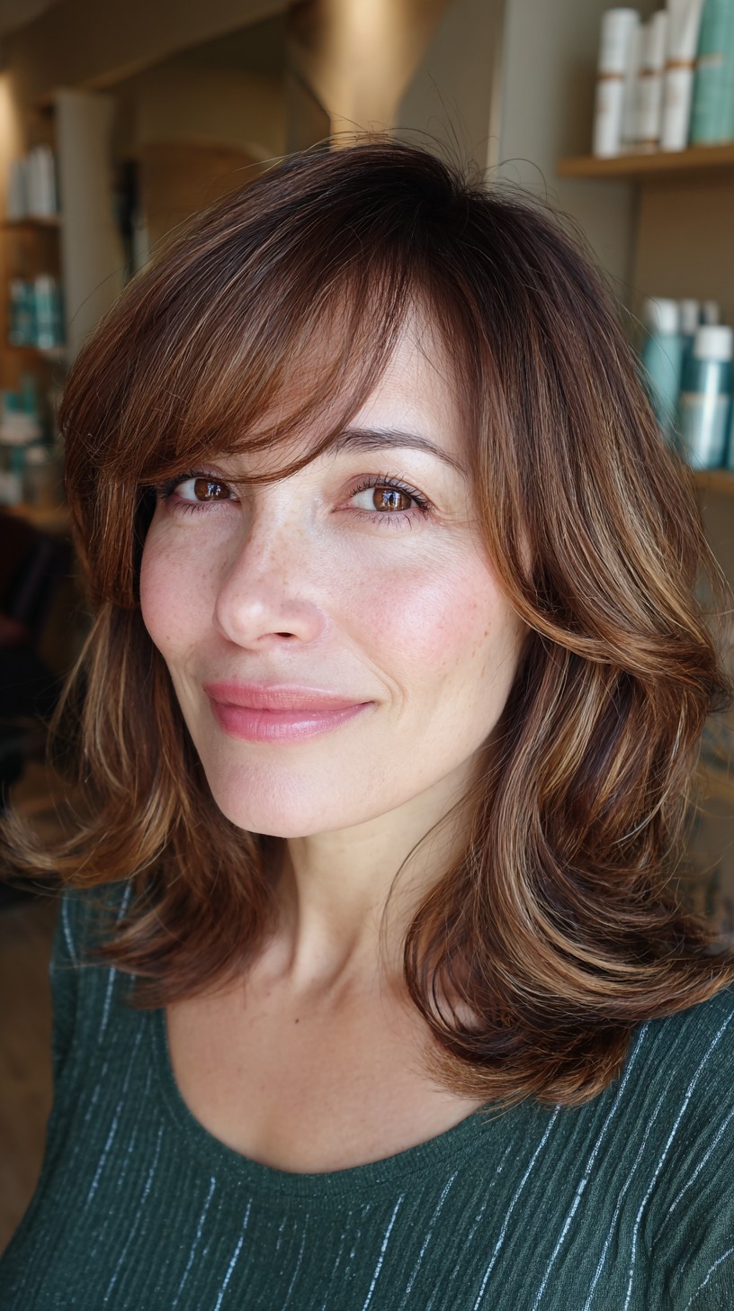 Layered Chestnut Waves with Soft Fringe