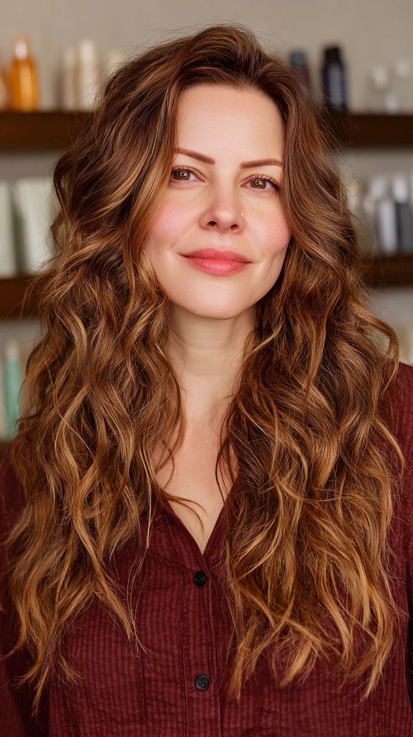 Luxurious Chestnut Waves with Lustrous Volume