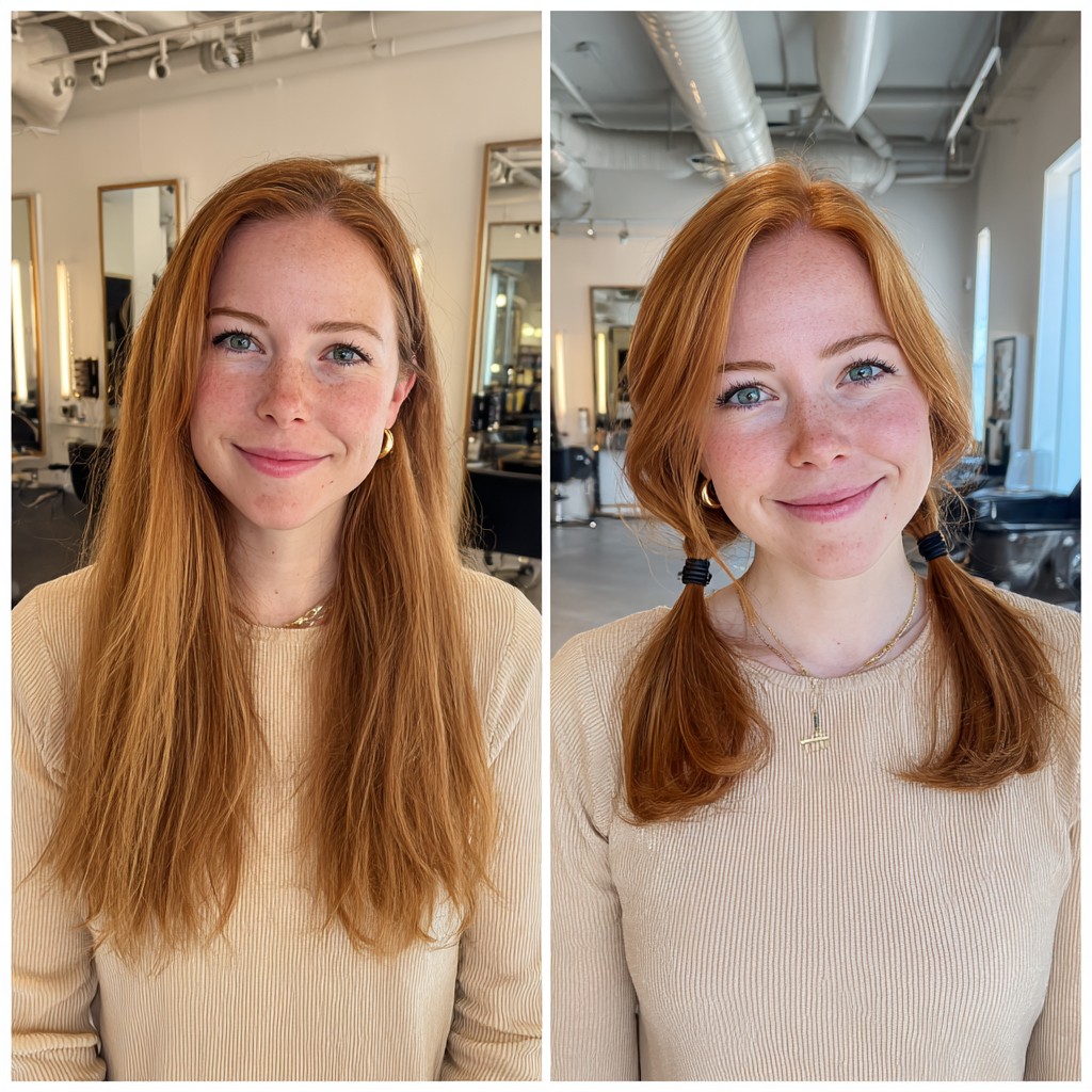 Playful Redhead Pigtail Braids with Natural Texture