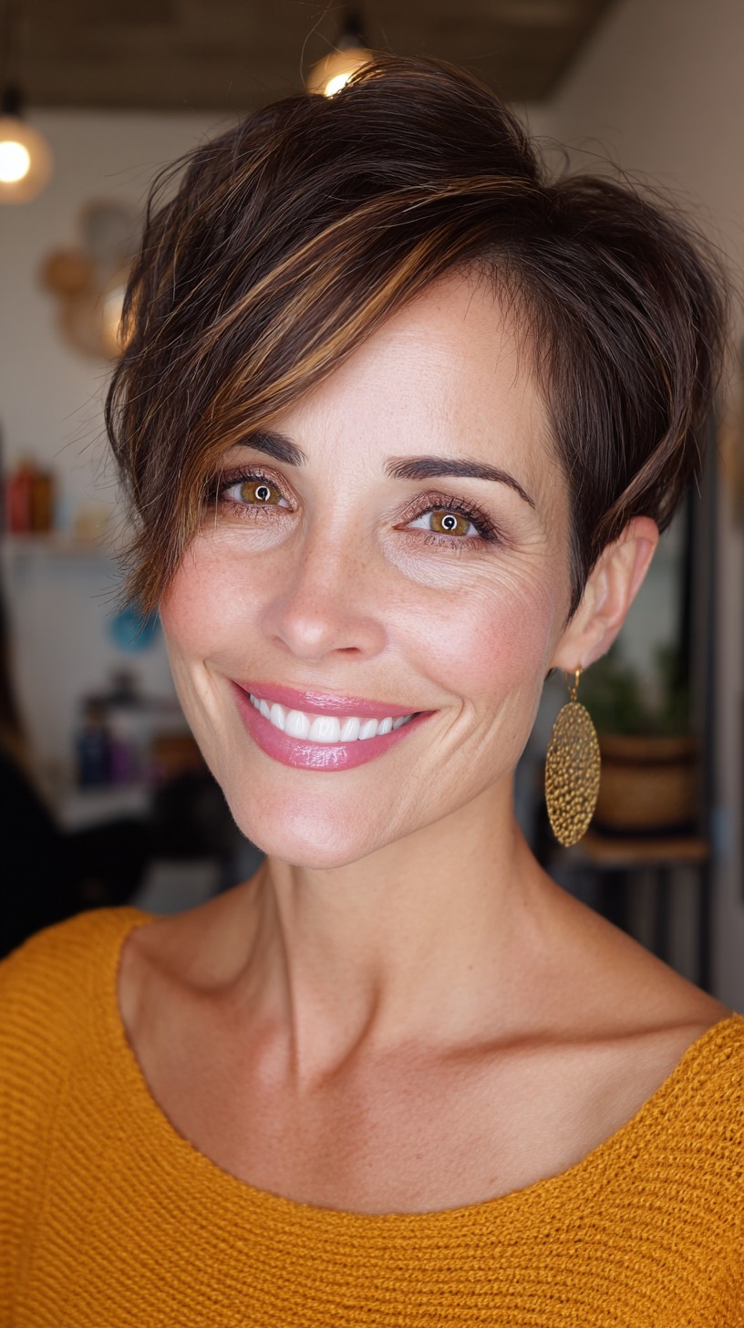 Playful Textured Pixie with Auburn Highlights