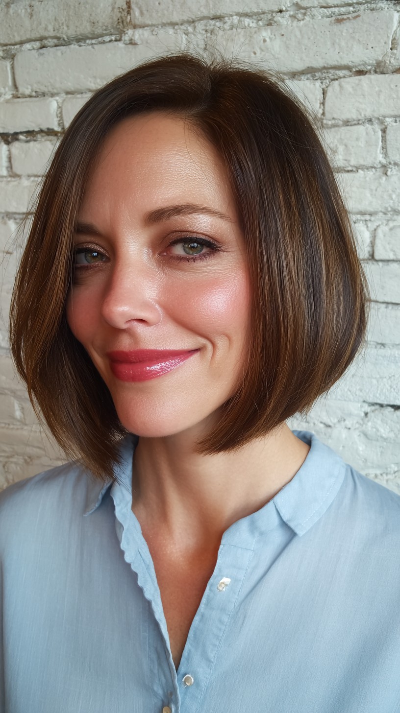 Refined Brunette Rounded Bob with Smooth Finish
