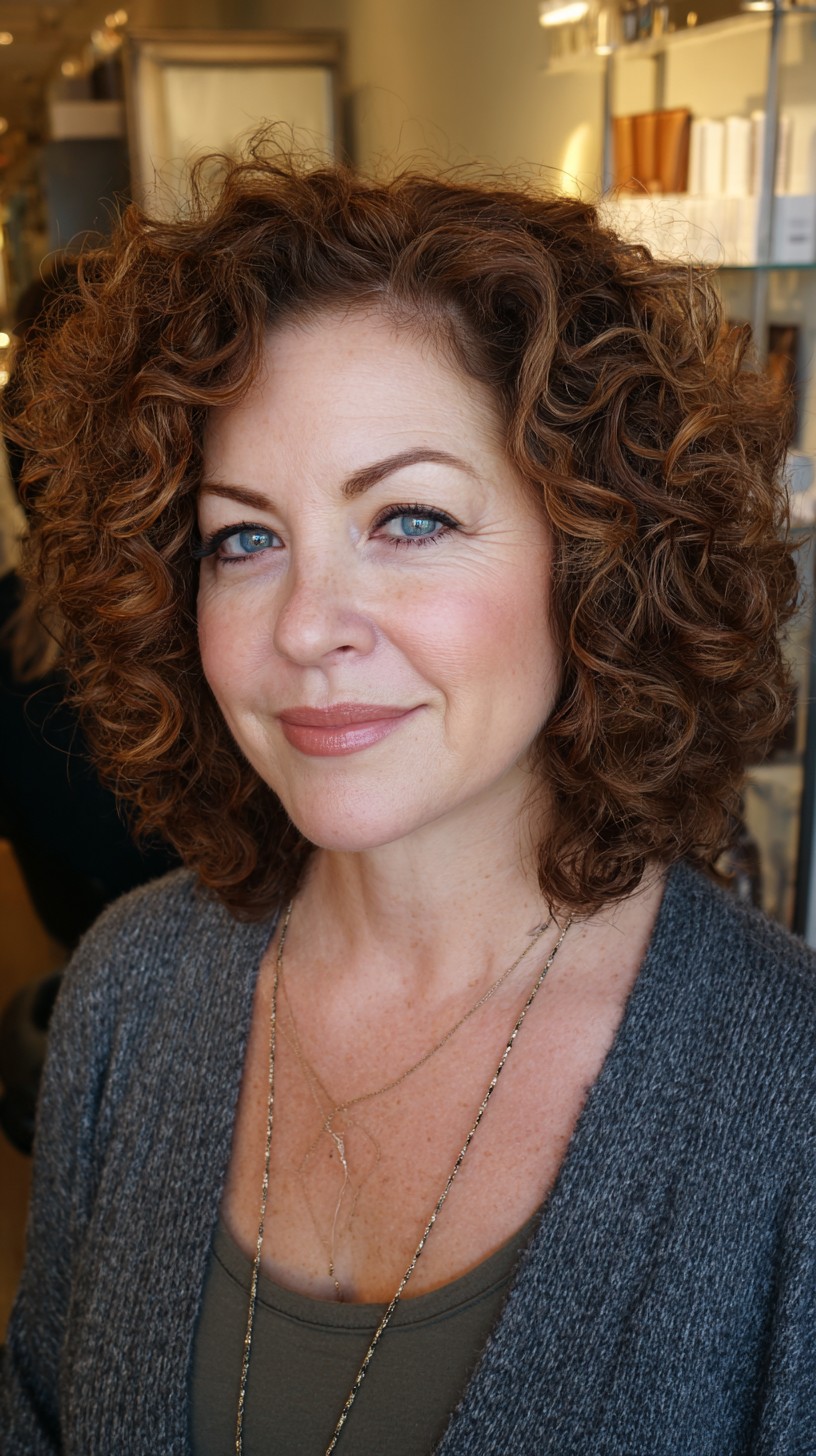 Rich Chestnut Voluminous Textured Curls