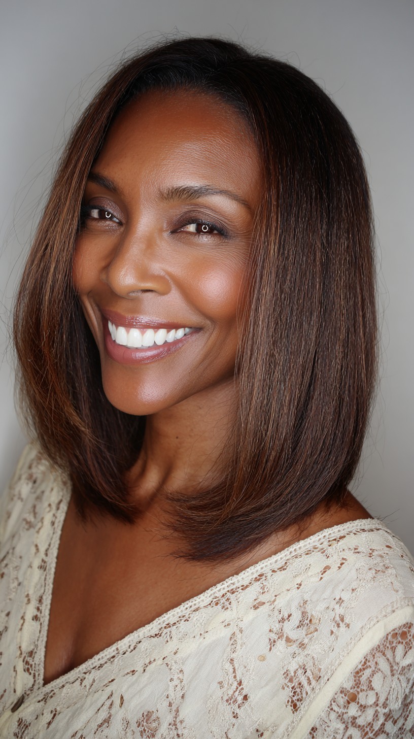 Sleek Mahogany Shoulder-Length Cut with Subtle Highlights
