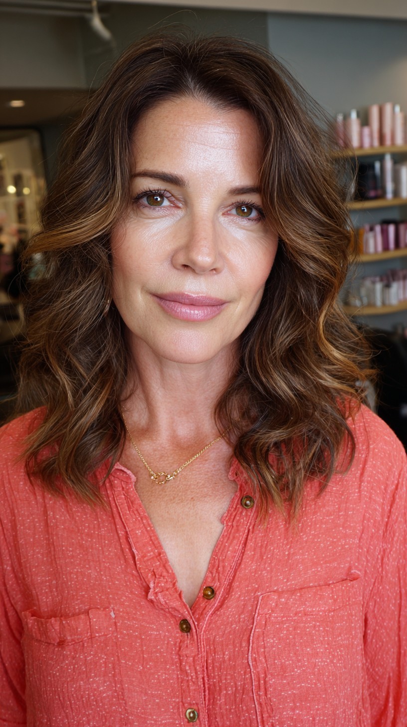 Soft Brunette Waves with Face-Framing Highlights