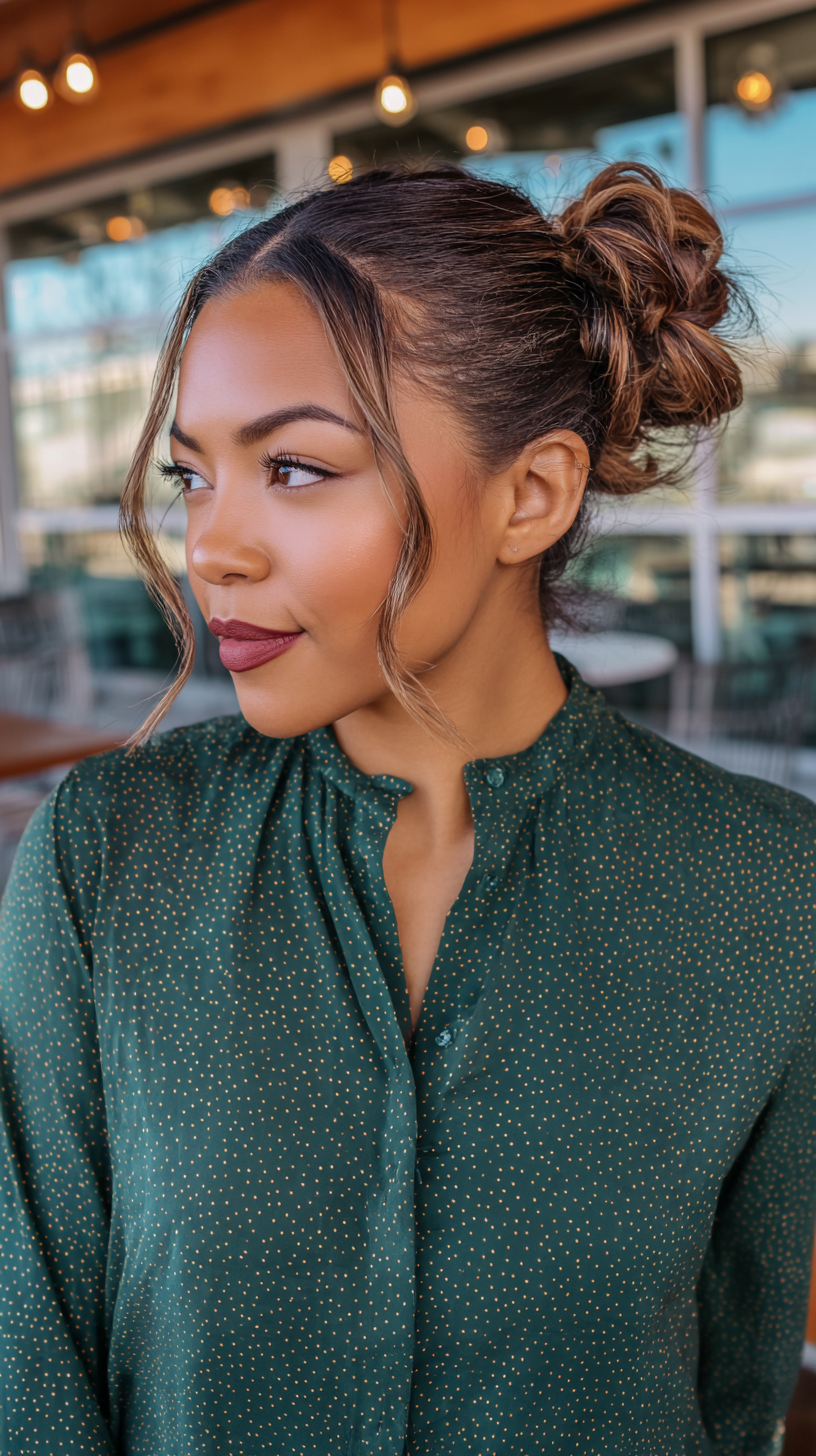 Stylish Textured Bun with Face-Framing Curls