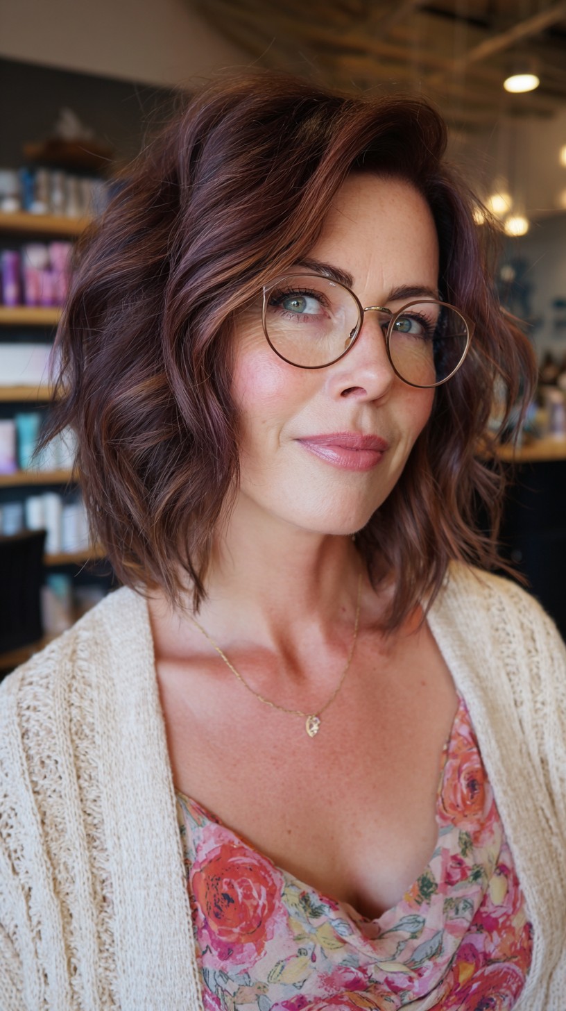 Textured Auburn Lob with Soft Waves