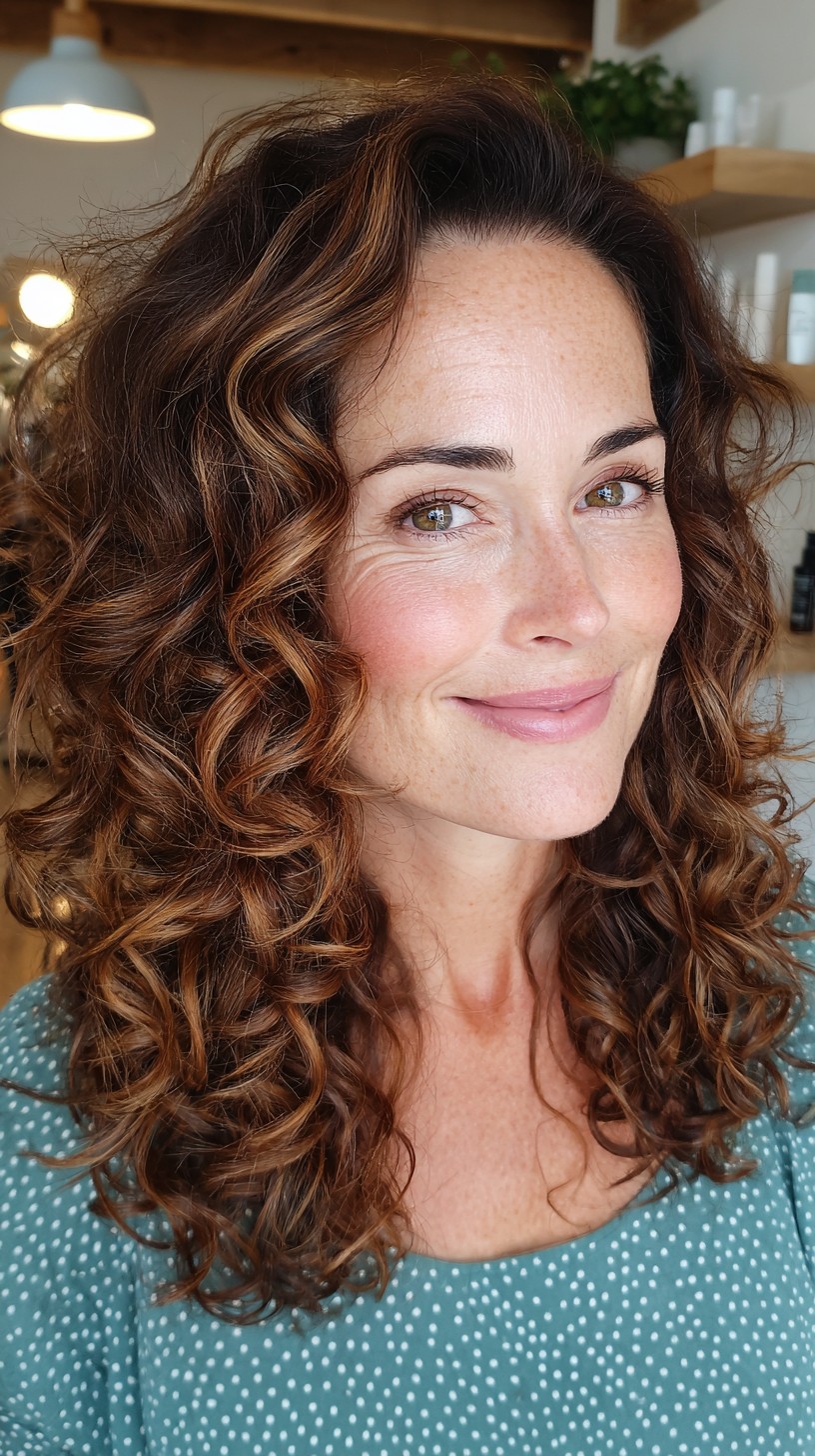 Vibrant Chestnut Curls with Volumizing Layers