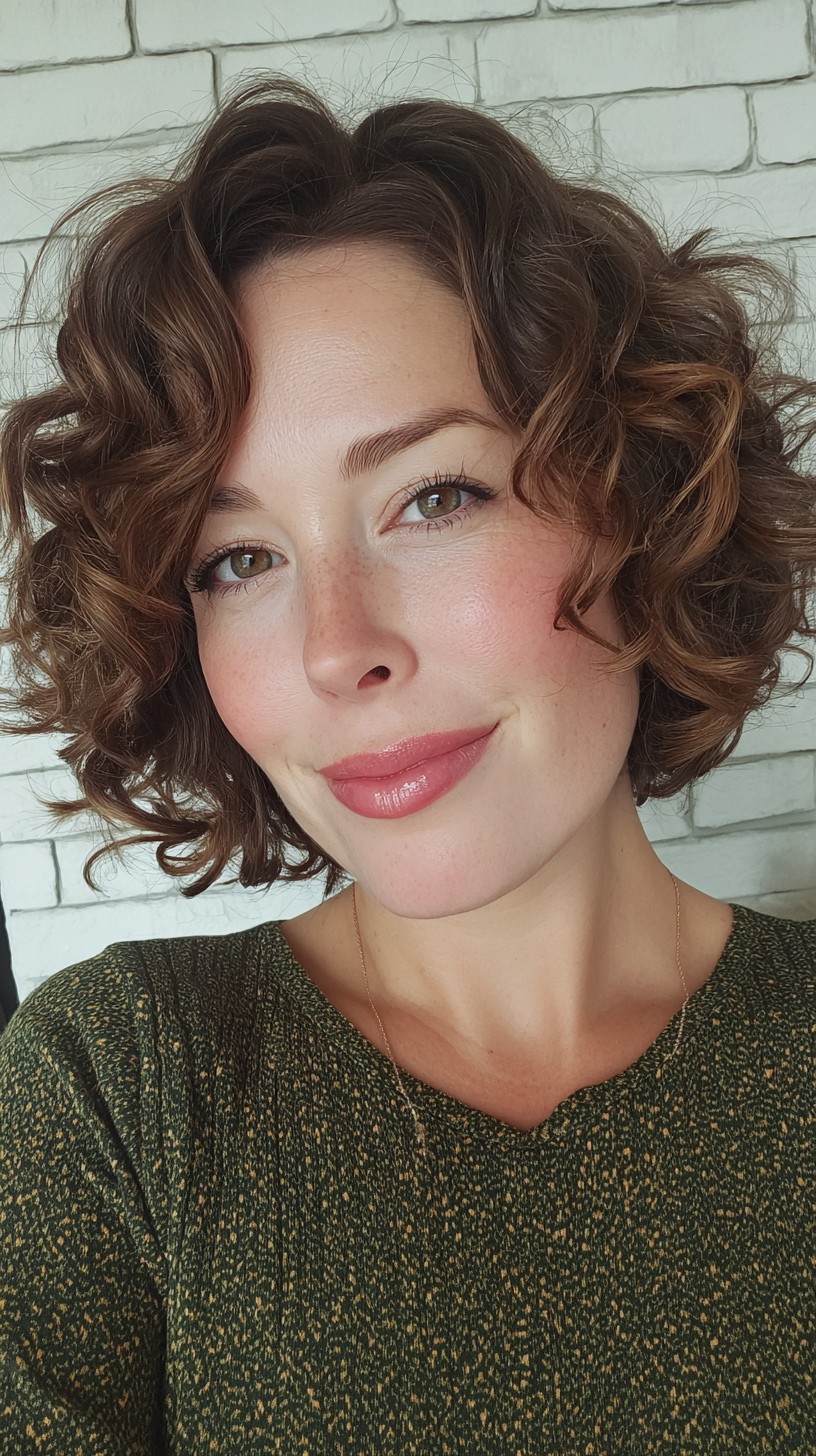 Voluminous Tousled Bob with Natural Curls