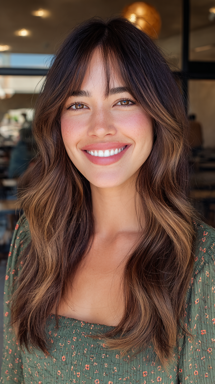 Dynamic Brown Balayage with Face-Framing Layers