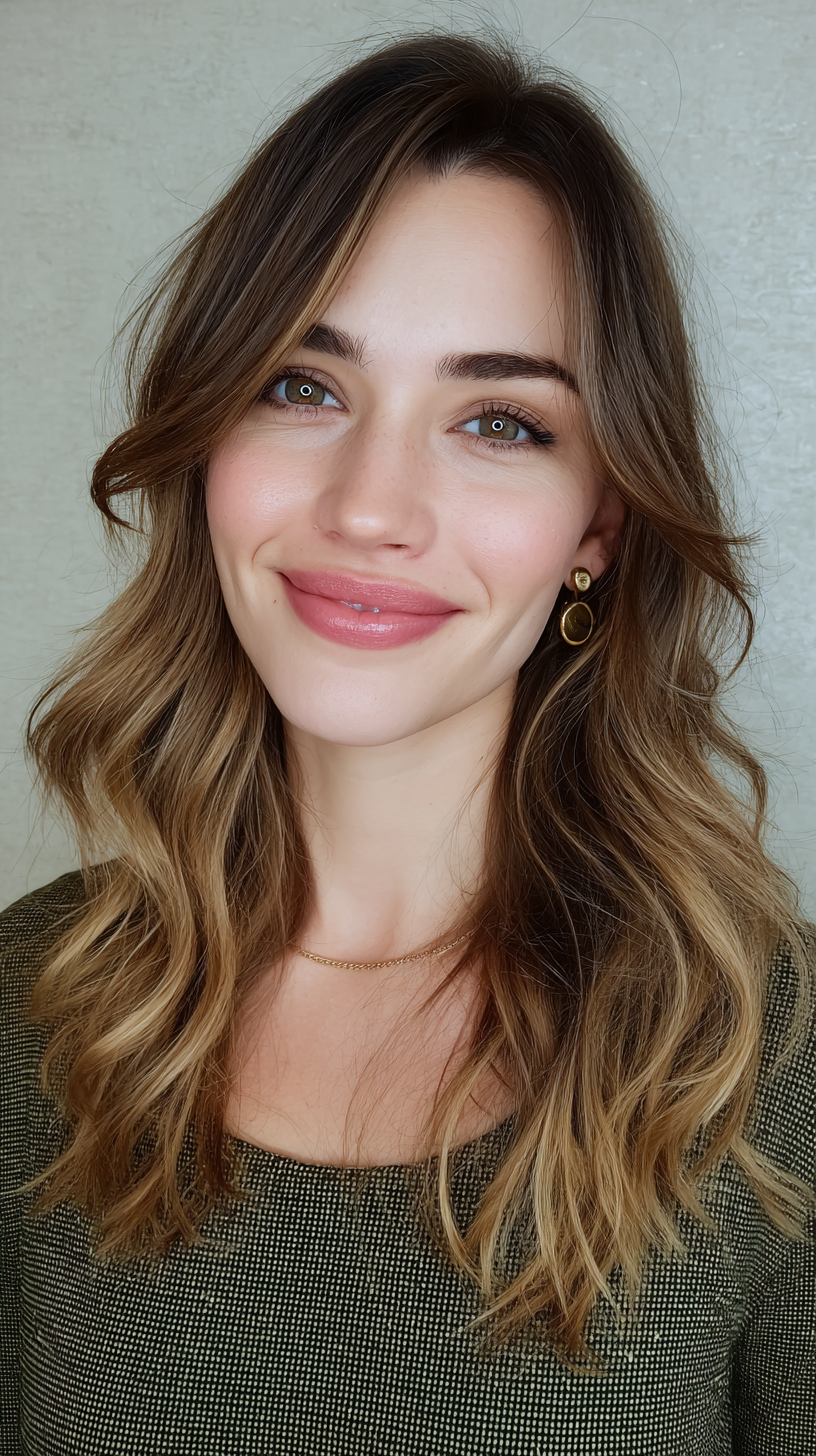 Soft Brown Balayage with Gentle Waves