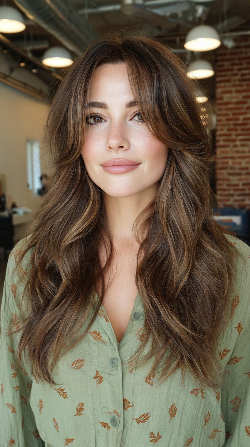 Textured Brown Balayage with Soft Face-Framing Layers