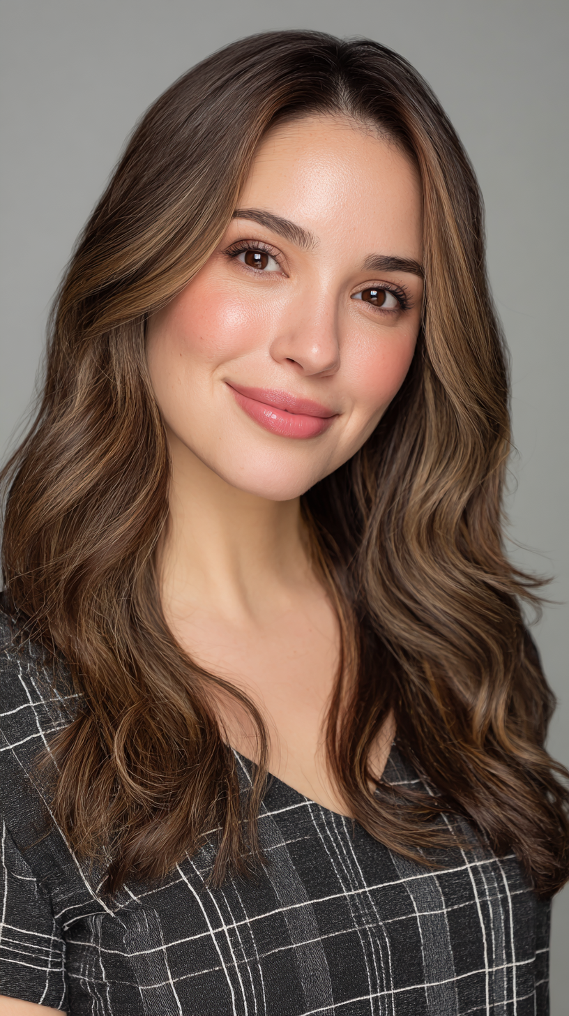 Warm Chestnut Balayage with Soft Waves