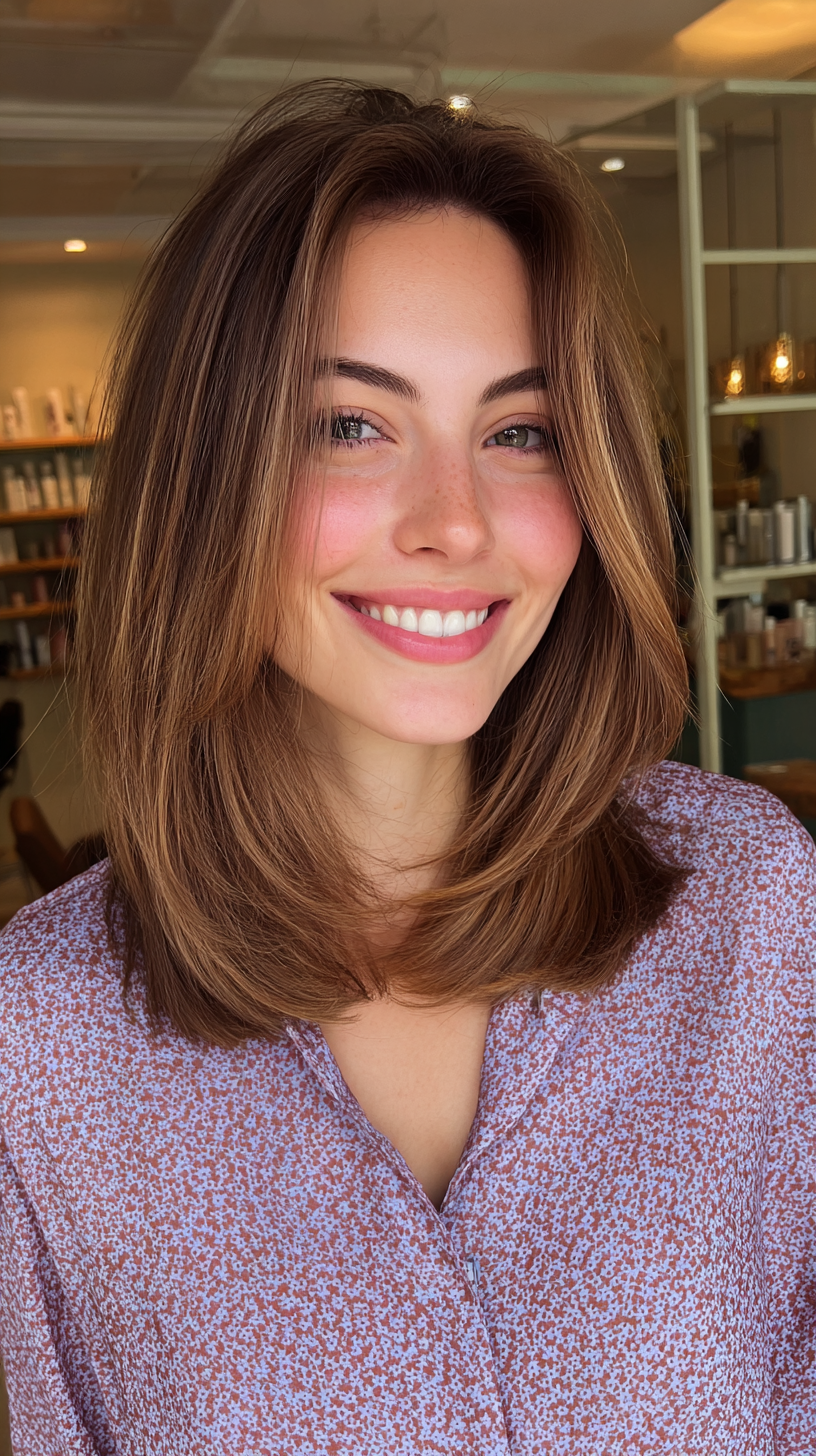 Chic Layered Long Bob with Subtle Highlights