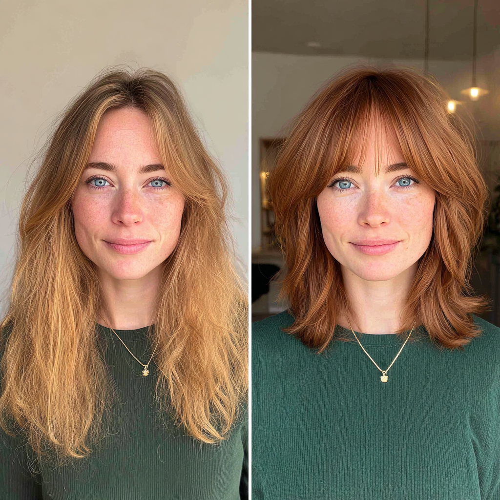 Chic Layered Long Bob with Warm Copper Tones