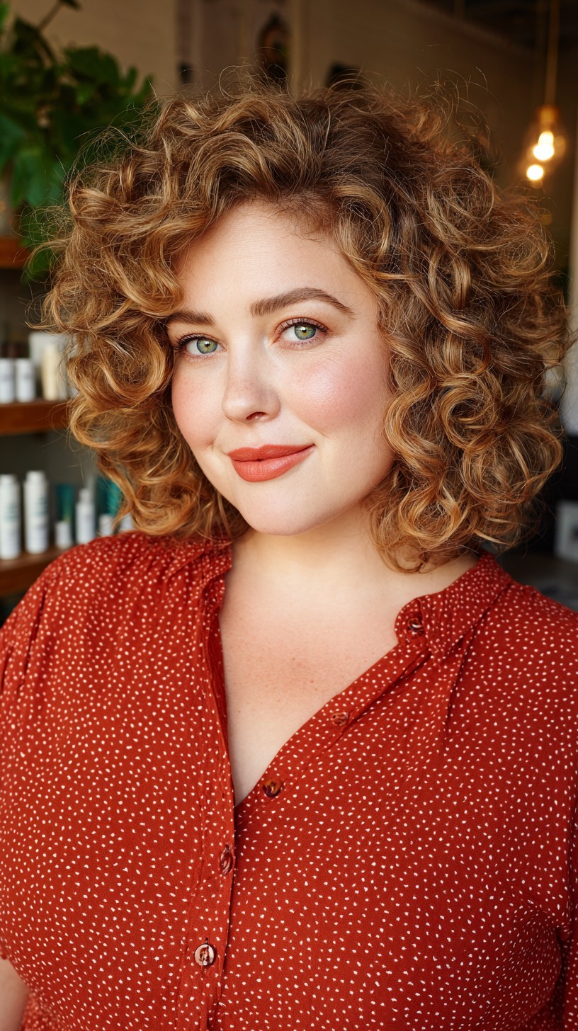Golden-Curled Bob with Dimensional Layers