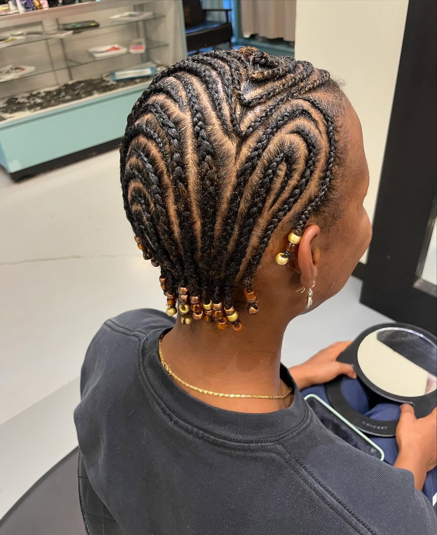 Intricate Cornrow Design with Beaded Ends