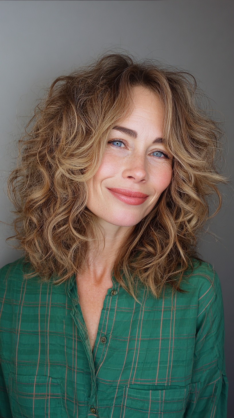 Luxurious Golden Waves with Mid-Length Layers