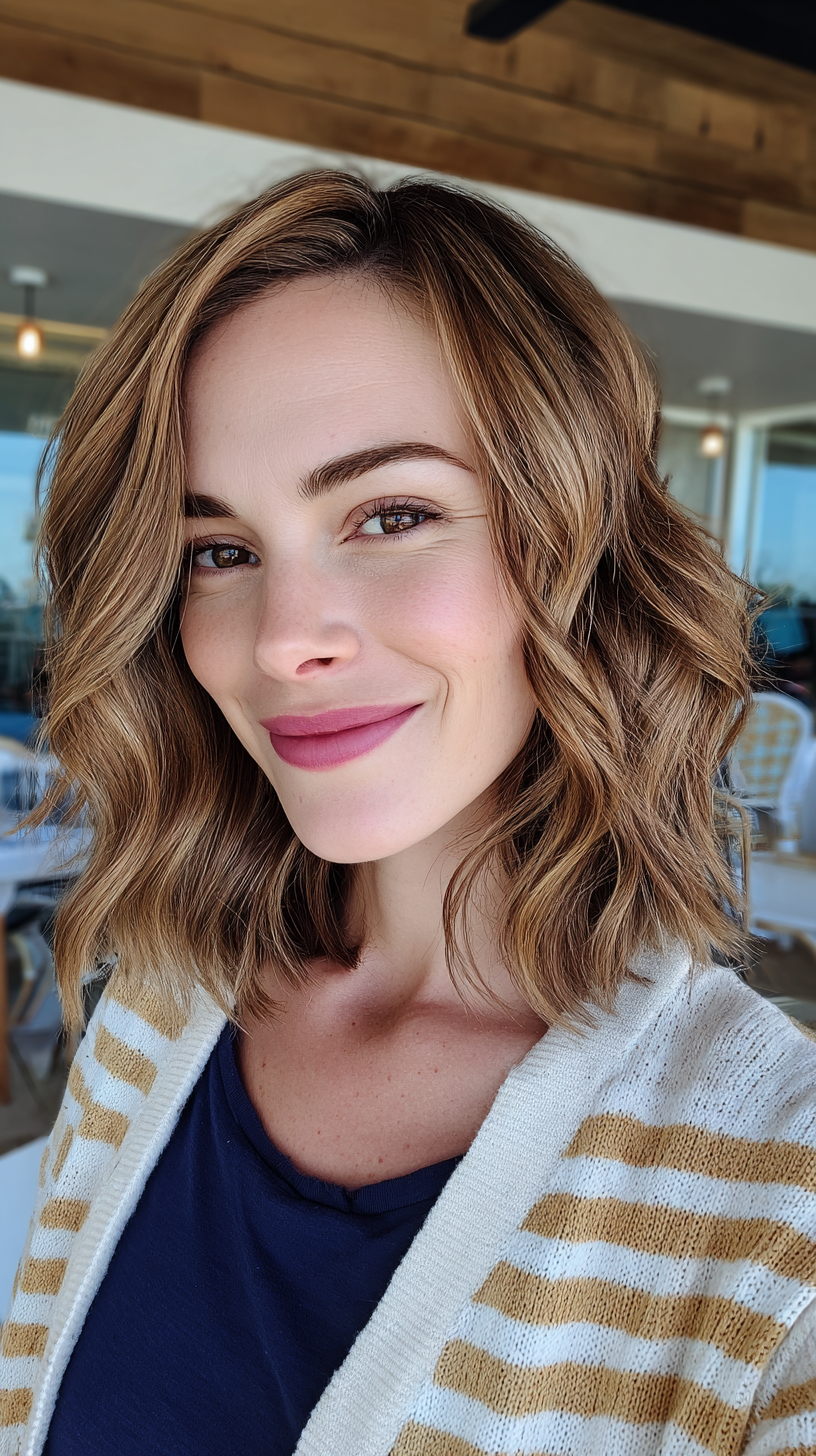 Soft Layered Long Bob with Gentle Waves