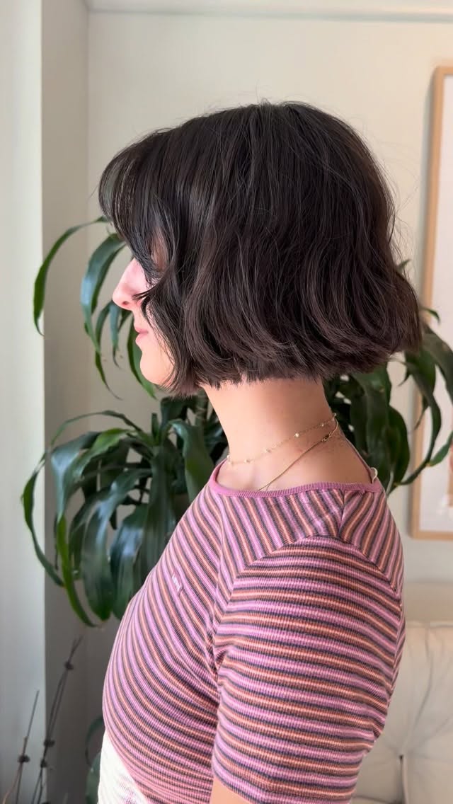 Textured Dark Chocolate Bob with Natural Waves