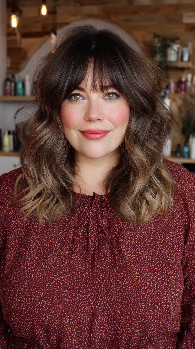 Layered Chestnut Waves with Soft Bangs
