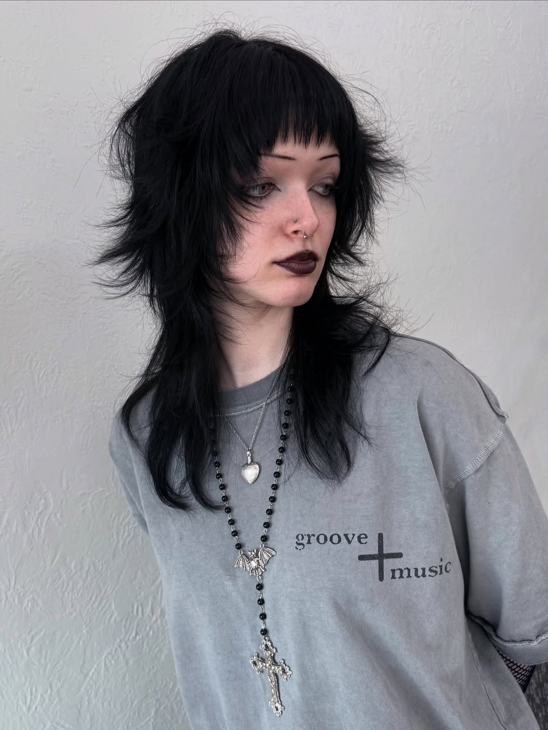 Black Textured Layers with Wispy Bangs