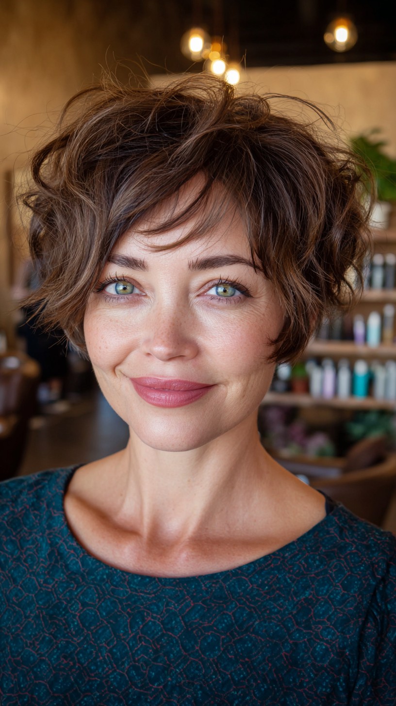 Breezy-Soft Wavy Chocolate Bob with Luminous Highlights