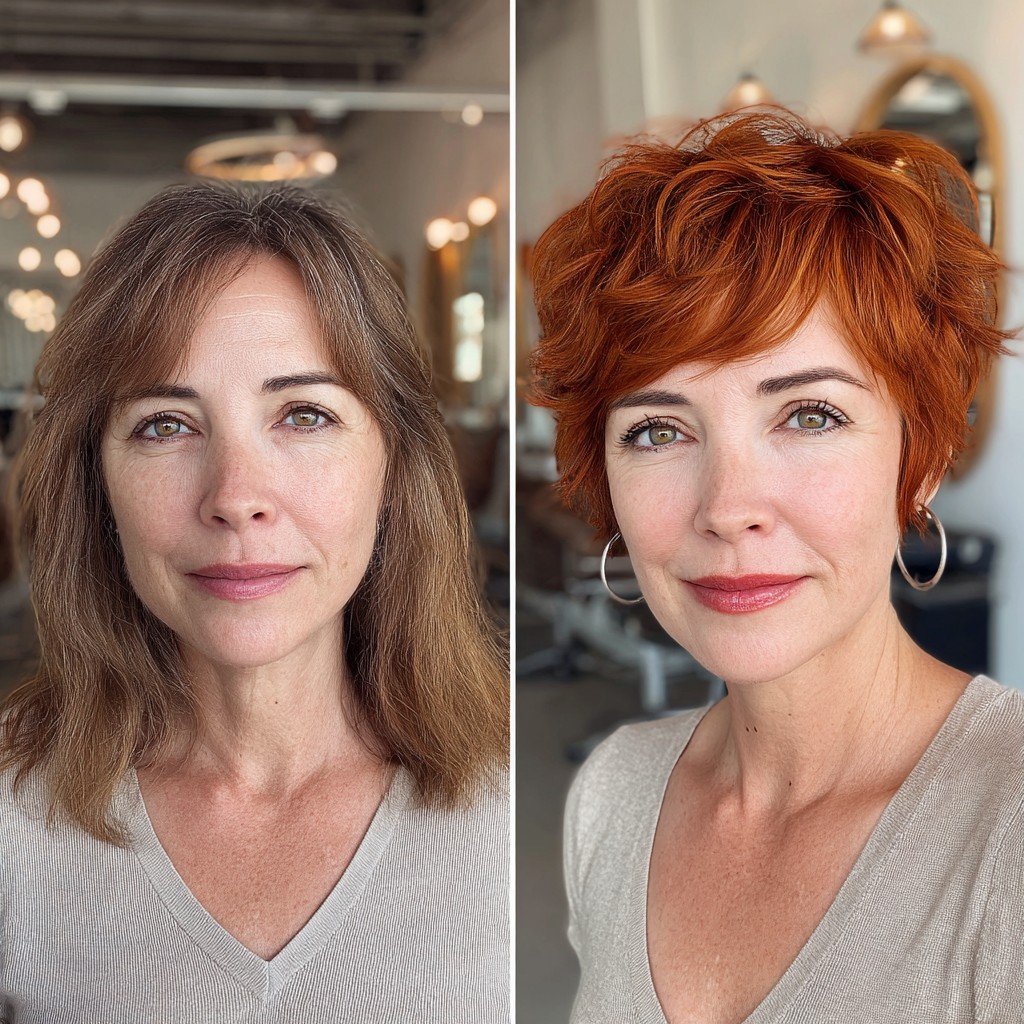 Bright Copper Layered Pixie with Soft Waves