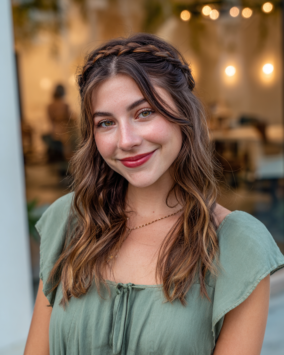 Charming Half-Up Braided Hairstyle with Soft Waves