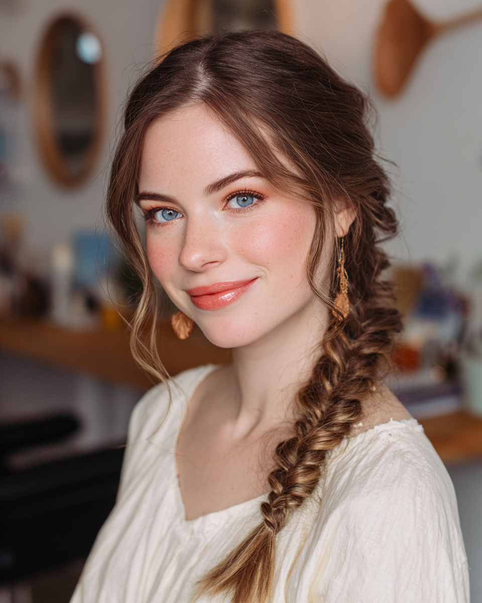 Charming Side Braid with Soft Face-Framing Strands