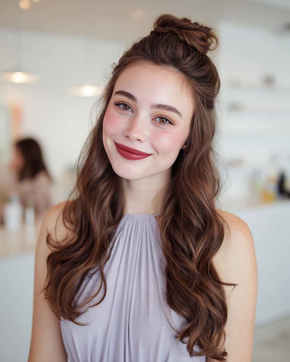 Chic Half-Up Curly Hairstyle with Soft Waves