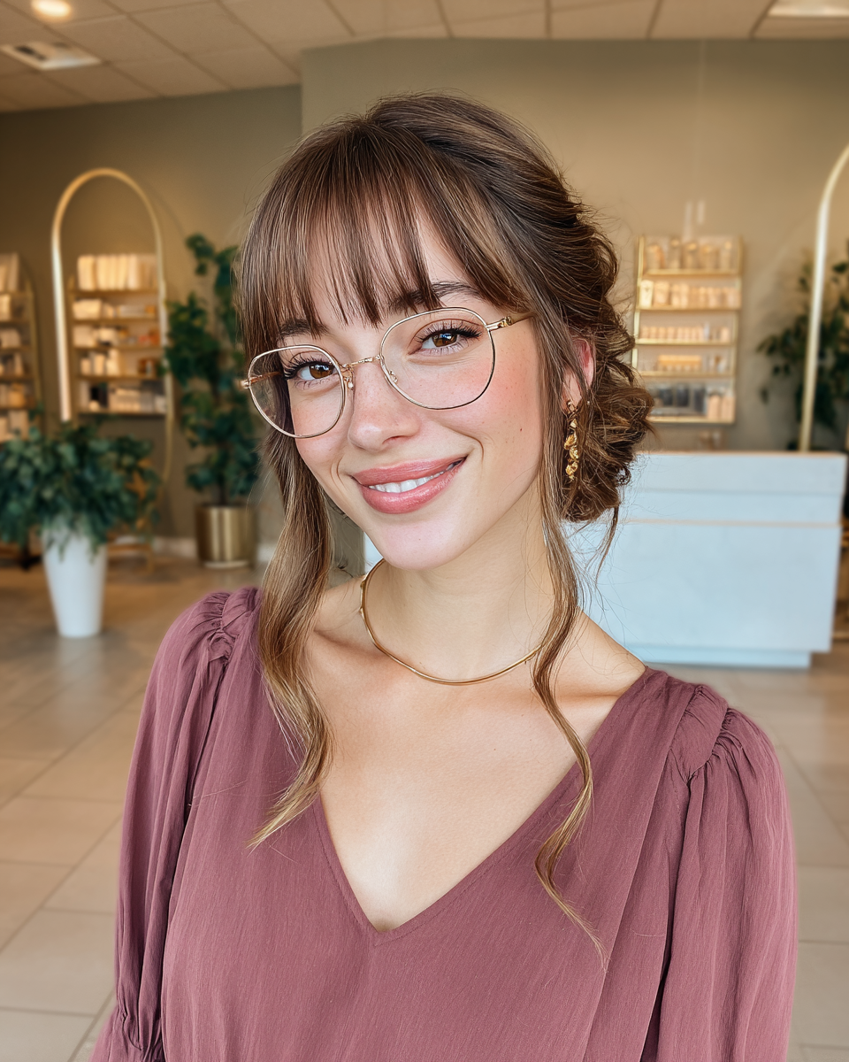 Chic Half-Up Twist with Soft Bangs
