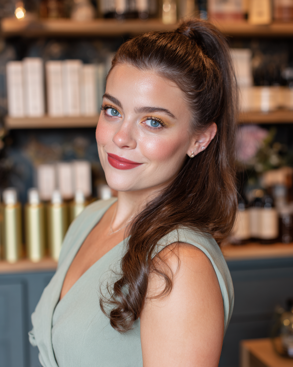 Chic High Ponytail with Soft Curls