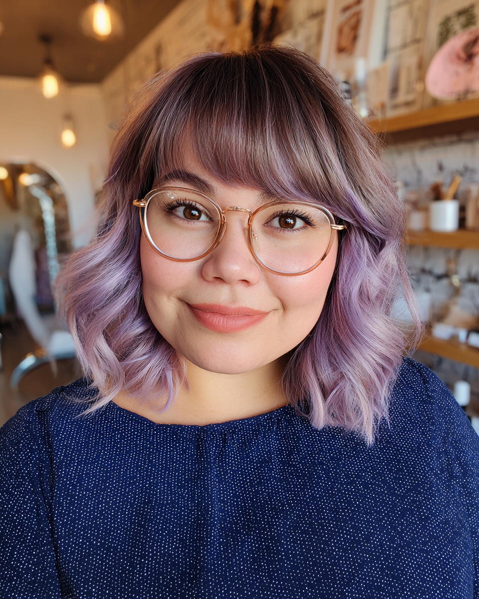 Chic Lavender Textured Waves with Bangs