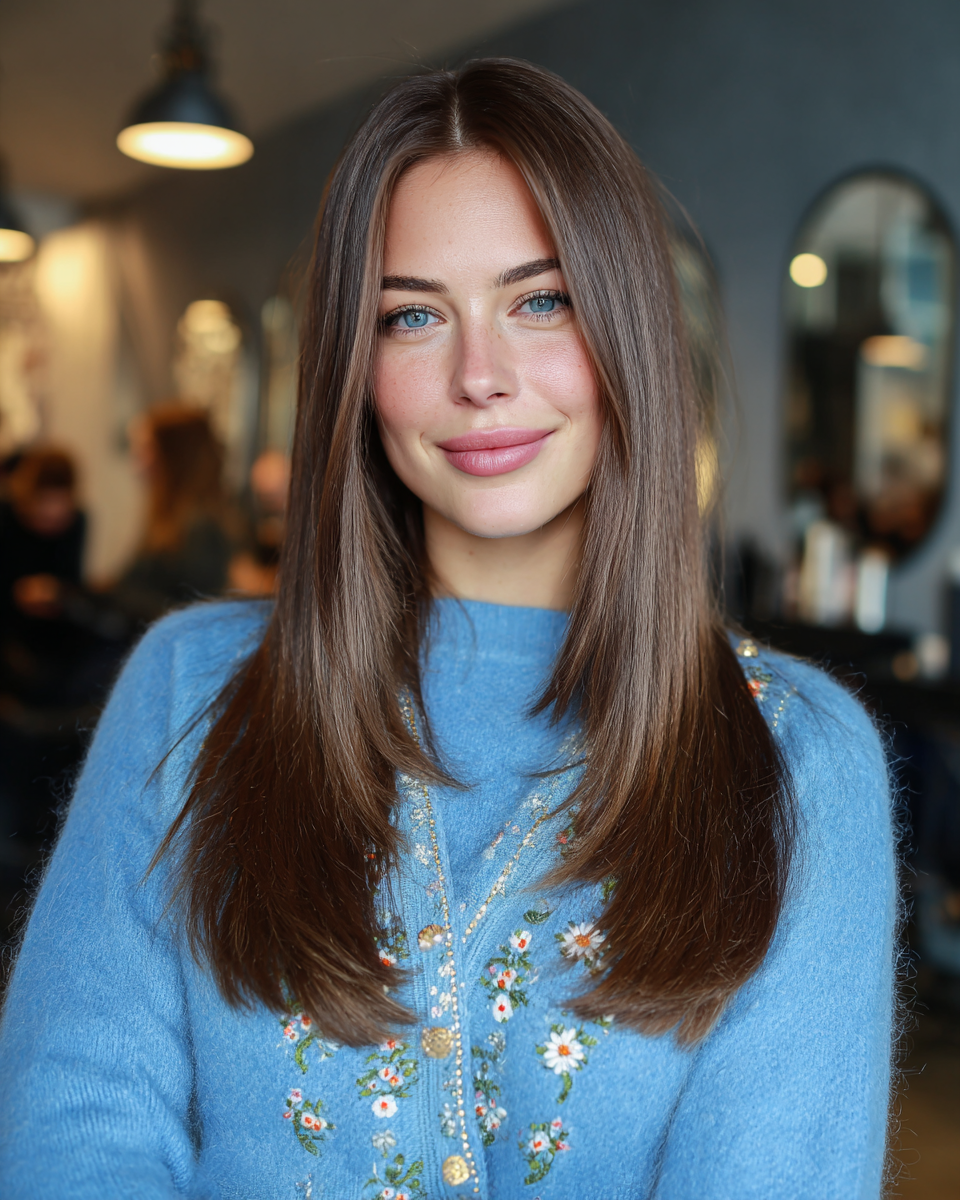 Chic Long Straight Cut with Subtle Face Framing