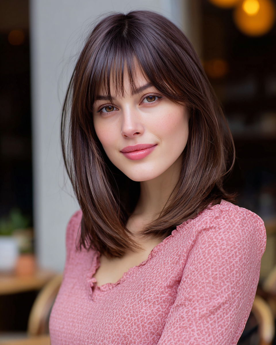 Chic Straight Medium-Length Hair with Soft Bangs