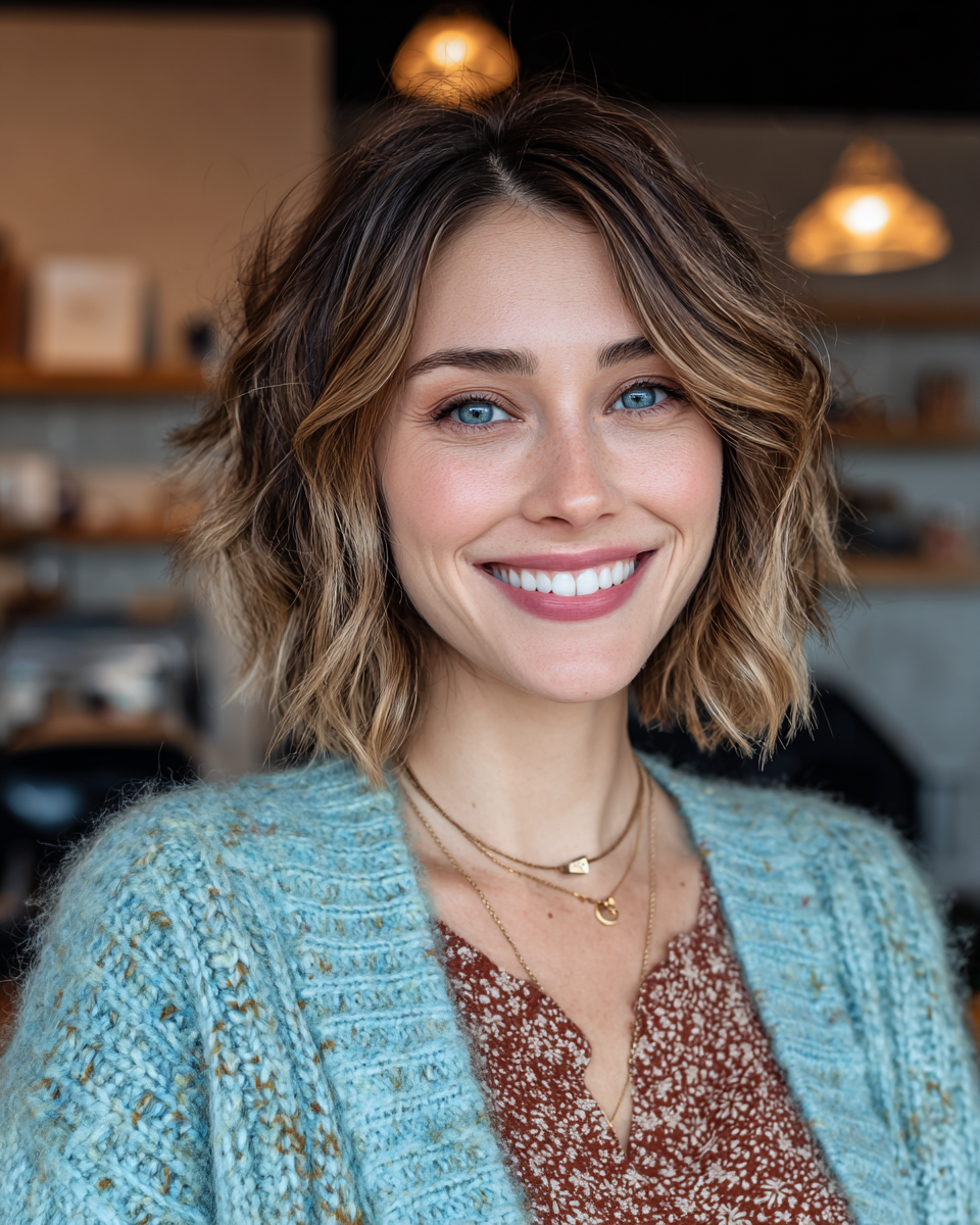 Chic Textured Brown Balayage Bob