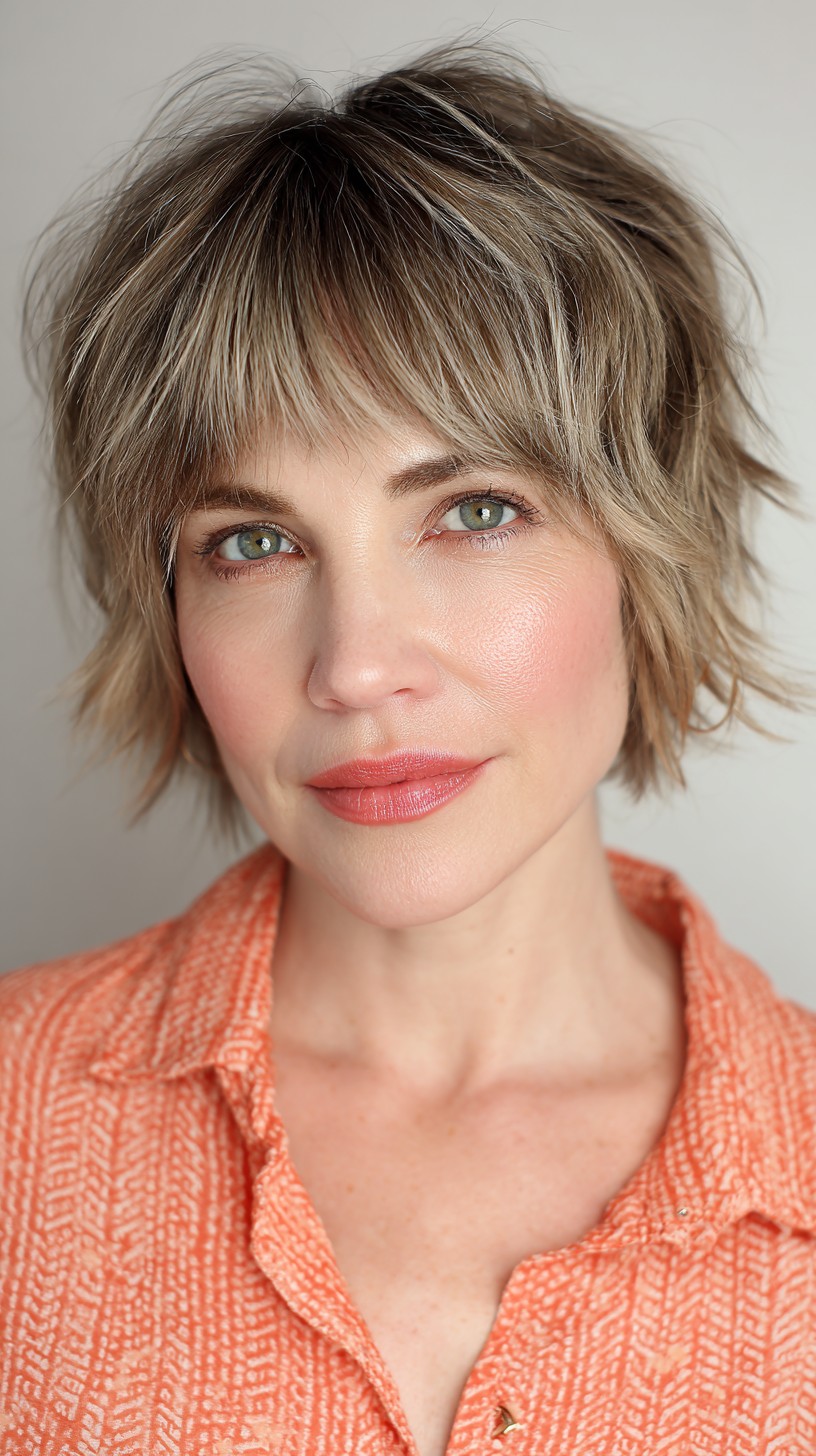 Choppy Silver-Blonde Shag with Feathered Bangs