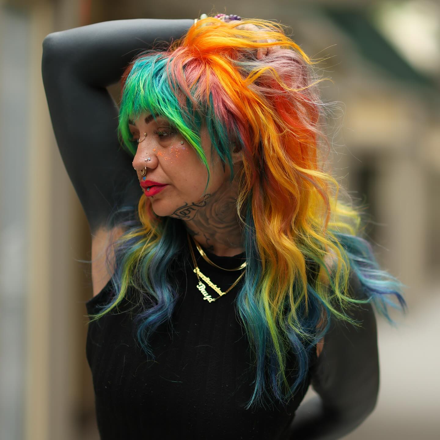Colorful Rainbow Wavy Mullet with Asymmetrical Finish