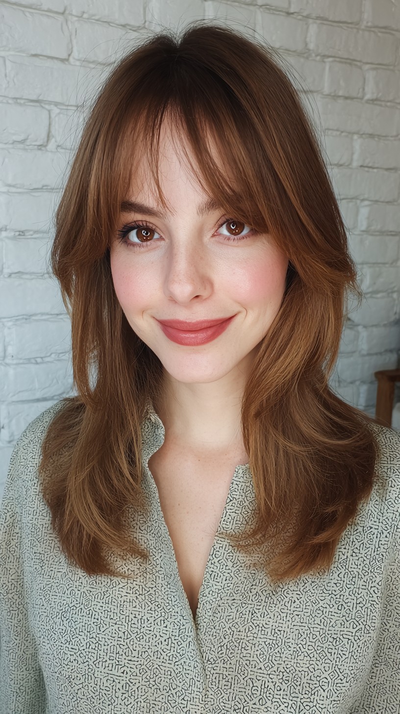 Copper-Toned Mid-Length Bob with Soft Curtain Bangs
