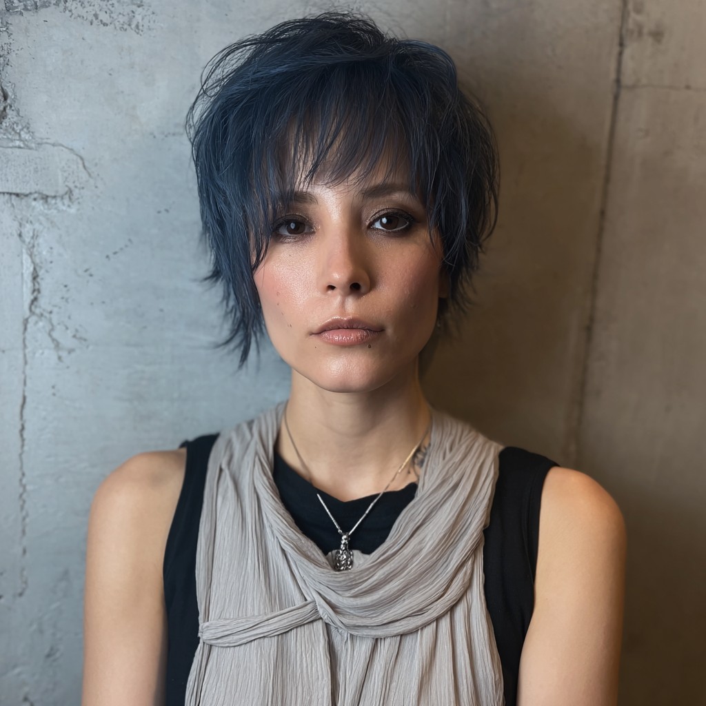 Deep-Blue Feathered Pixie with Subtle Highlights